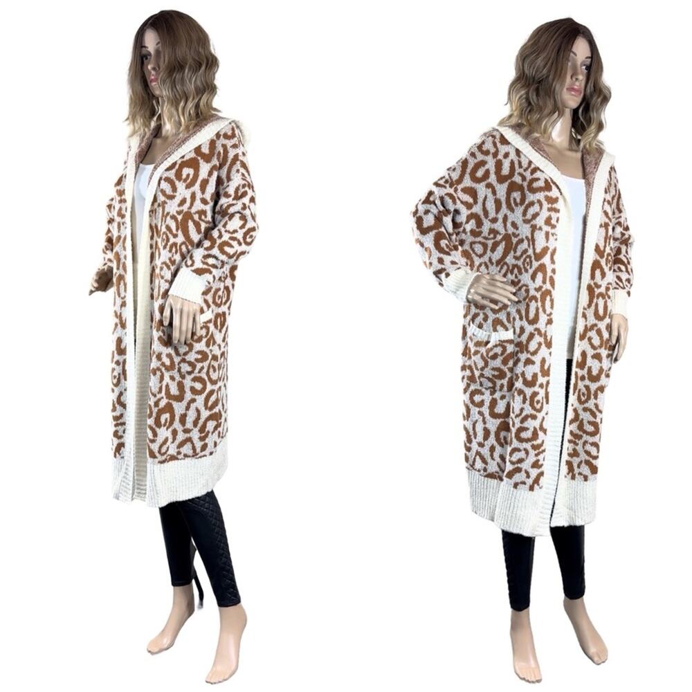Very J Cheetah Hooded Cardigan Sweater SZ M - Picture 5 of 10